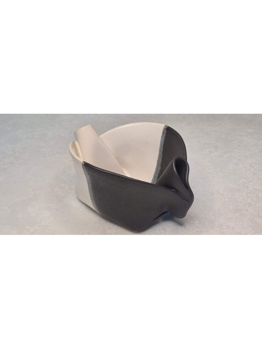 Handmade Hilborn Pottery Ceramic Garlic Keeper Bowl - Black & White Contrast